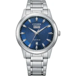 Citizen Eco-Drive men's watch in steel | Blue sunray dial with day/date | AW0100-86L