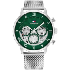 Tommy Hilfiger Legend Chronograph Green Dial Silver Mesh Bracelet Watch For Men - 1710567