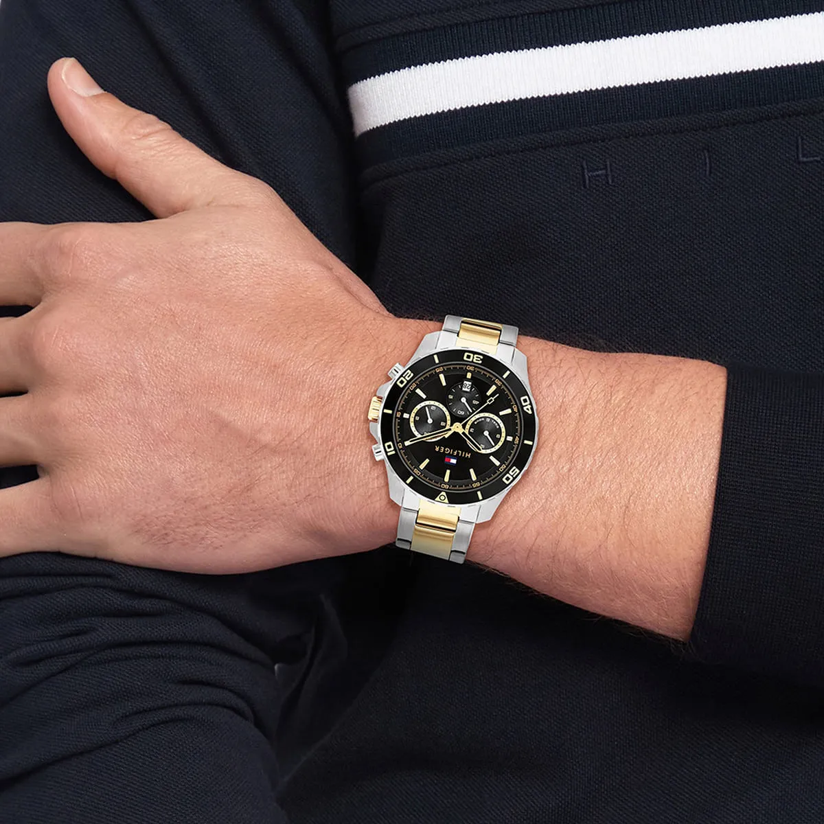 Tommy Hilfiger Men's Jordan (43mm) Black Dial / Two-Tone Stainless Steel Bracelet 1792095 - Image 2