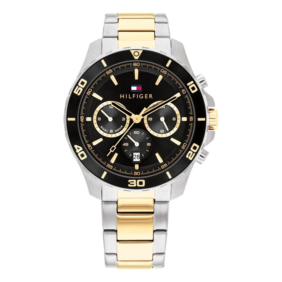 Tommy Hilfiger Men's Jordan (43mm) Black Dial / Two-Tone Stainless Steel Bracelet 1792095