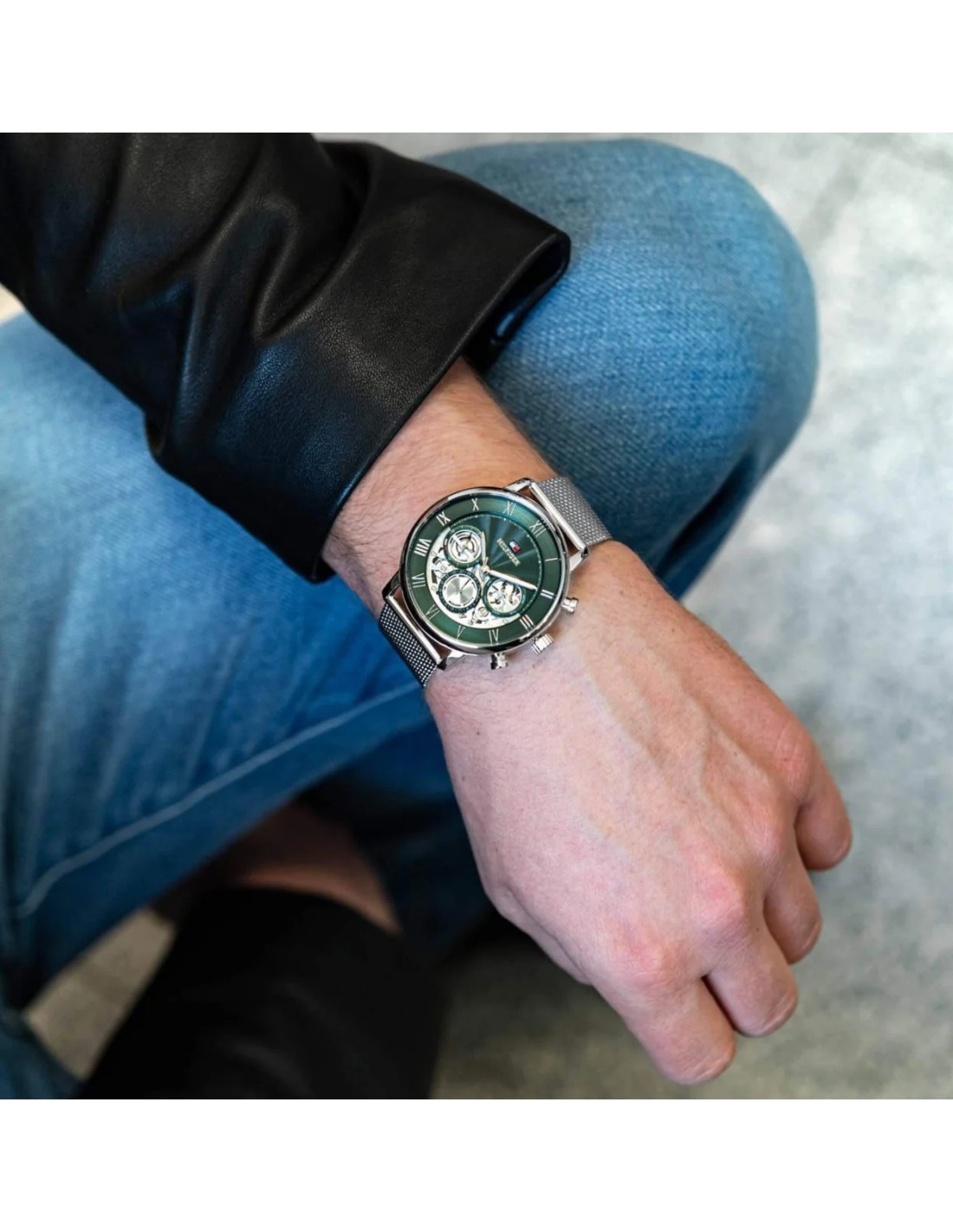 Tommy Hilfiger Legend Chronograph Green Dial Silver Mesh Bracelet Watch For Men - 1710567 - Image 2